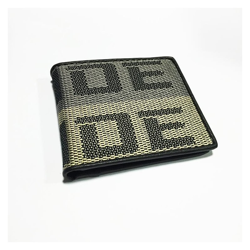 Bride's leather wallet made of racing fabric, yellow and gray