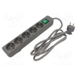 1 pcs x QOLTEC - 50289 - Extension lead, 3x1.5mm2, Sockets: 5, grey, 1.8m, 16A