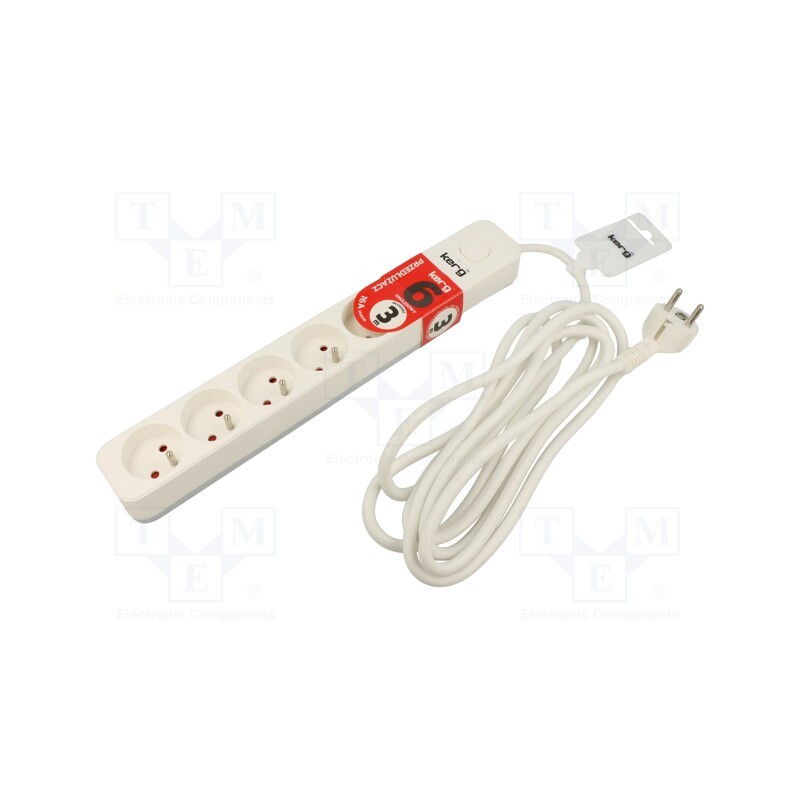 1 pcs x KERG - M02410 - Extension lead, 3x1.5mm2, Sockets: 6, PVC, white, 3m, 16A