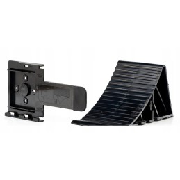Overrun wheel chock with handle, black plastic
