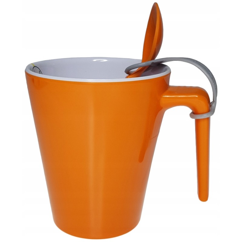Orange mug with spoon, melamine Brunner, 300 ml