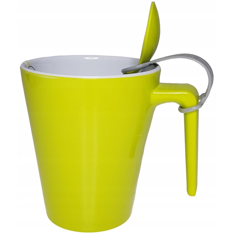 Green mug with a spoon, melamine Brunner, 300 ml