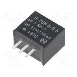1 pcs x RECOM - R-786.5-0.5 - Converter: DC/DC, 3.25W, Uin: 8÷32V, Uout: 6.5VDC, Iout: 0.5A, SIP3