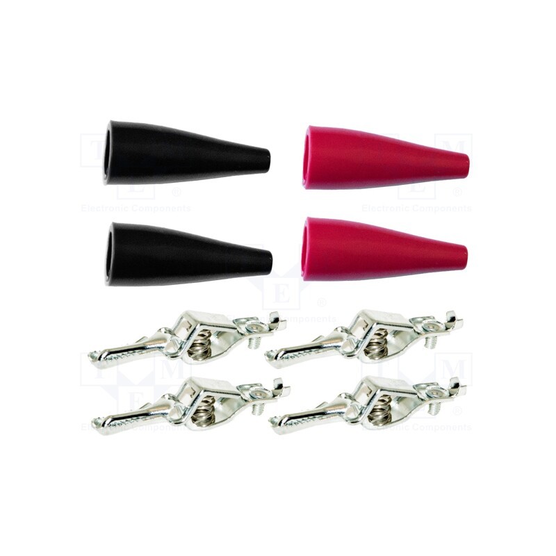 1 set x MUELLER ELECTRIC - 10015 - Crocodile clip, 5A, black,red, screwed,crimped, tinned, 8pcs.