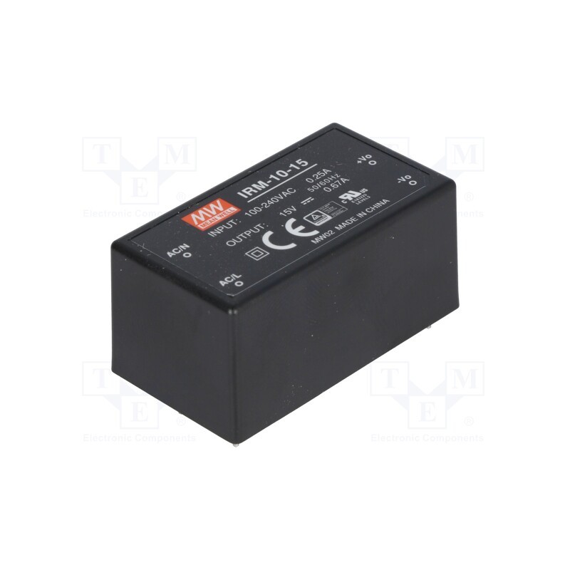 1 pcs x MEAN WELL - IRM-10-15 - Converter: AC/DC, 10.05W, 85÷264VAC, Usup: 120÷370VDC, Uout: 15VDC