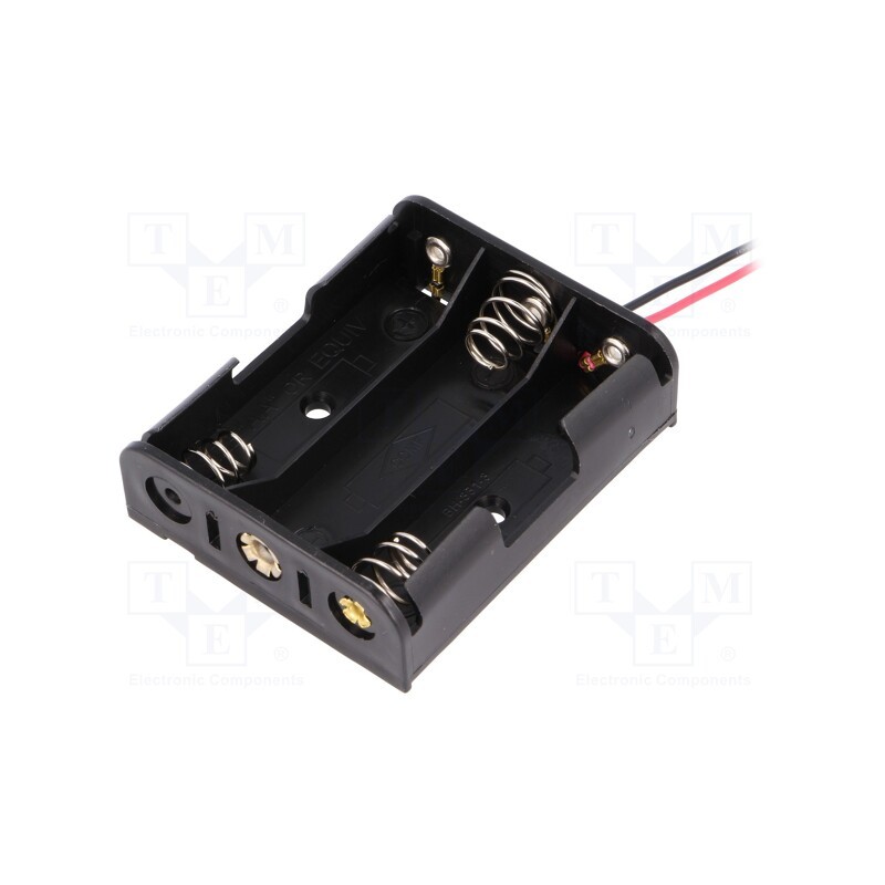 1 pcs x COMF - BH-331-3A - Holder, AA,R6, Batt.no: 3, cables, black, 150mm