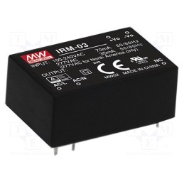 1 pcs x MEAN WELL - IRM-03-5 - Converter: AC/DC, 3W, 85÷305VAC, 5VDC, Iout: 600mA, OUT: 1, 72%, PCB