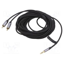 1 pcs x VENTION - BCNBL - Cable, Jack 3.5mm 3pin plug,RCA plug x2, 10m, black, PVC, textile