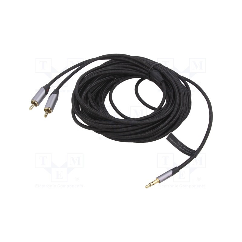 1 pcs x VENTION - BCNBL - Cable, Jack 3.5mm 3pin plug,RCA plug x2, 10m, black, PVC, textile