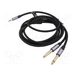 1 pcs x VENTION - BARHI - Cable, Jack 3,5mm 4pin plug,Jack 6,3mm plug x2, 3m, black, PVC