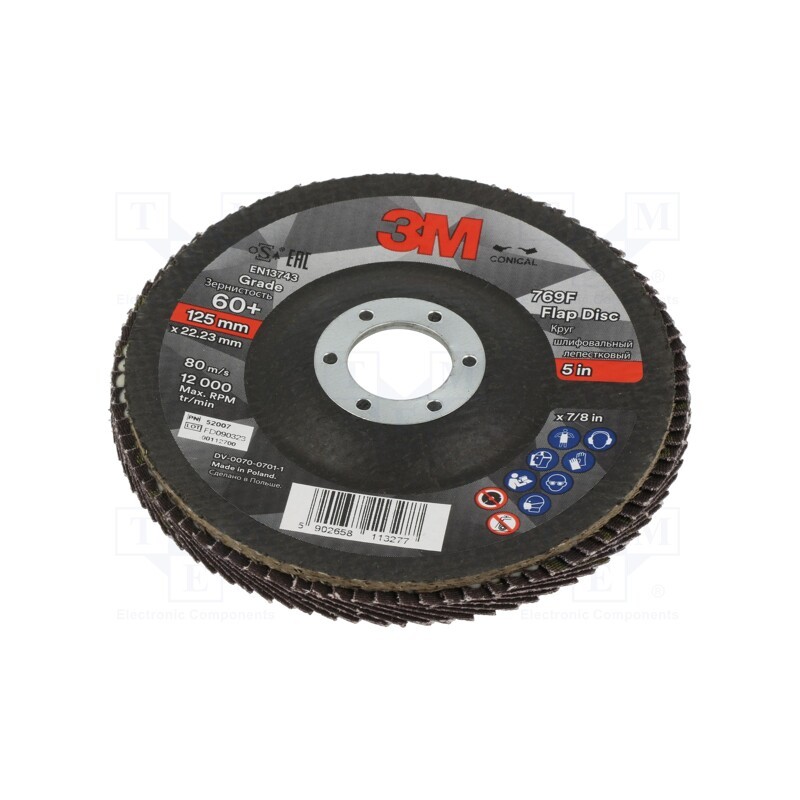 1 pcs x 3M - 769F 125MM P 60 - Flap grinding wheels, Ø: 125mm, Øhole: 22mm, Granularity: 60
