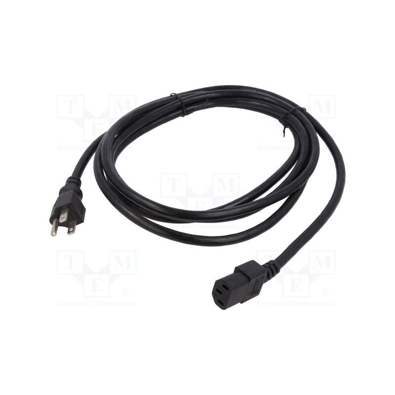 1 pcs x Qualtek Electronics - 312010-01 - Cable, 3x18AWG, NEMA 5-15 (B) plug,wires, PVC, 3m, black, 10A, 125V