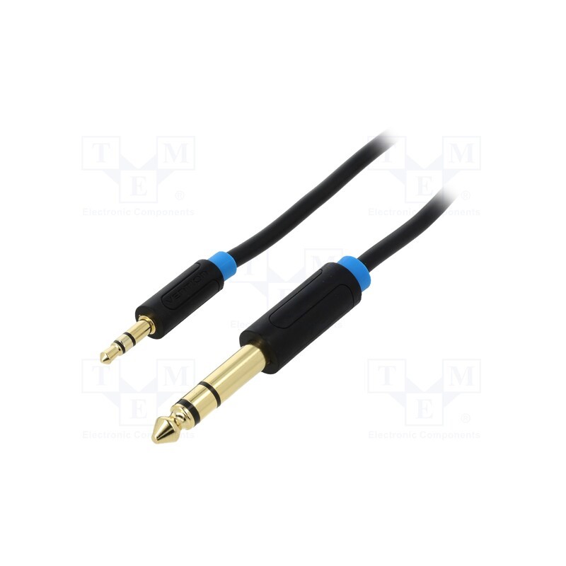 1 pcs x VENTION - BABBF - Cable, Jack 3.5mm 3pin plug,Jack 6,3mm plug, 1m, black, PVC