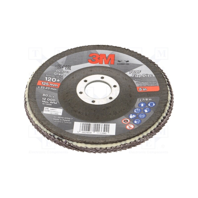 1 pcs x 3M - 769F 125MM P120 - Flap grinding wheels, Ø: 125mm, Øhole: 22mm, Granularity: 120