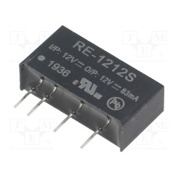 1 pcs x RECOM - RE-1212S - Converter: DC/DC, 1W, Uin: 10.8÷13.2V, Uout: 12VDC, Iout: 83mA, SIP7