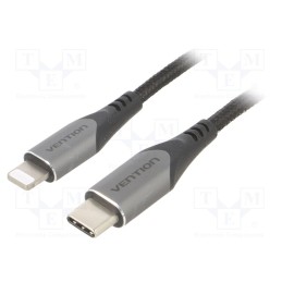 1 pcs x VENTION - TACHH - Cable, USB 2.0, Apple Lightning plug,USB C plug, 2m, black, 3A