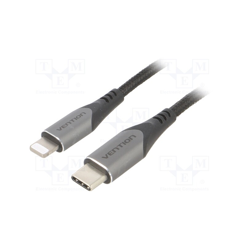 1 pcs x VENTION - TACHH - Cable, USB 2.0, Apple Lightning plug,USB C plug, 2m, black, 3A