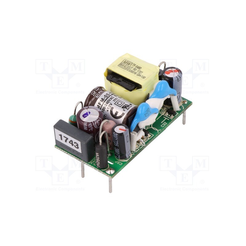 1 pcs x MEAN WELL - MFM-05-12 - Converter: AC/DC, 5W, 80÷264VAC, 12VDC, Iout: 420mA, OUT: 1, 80%, PCB