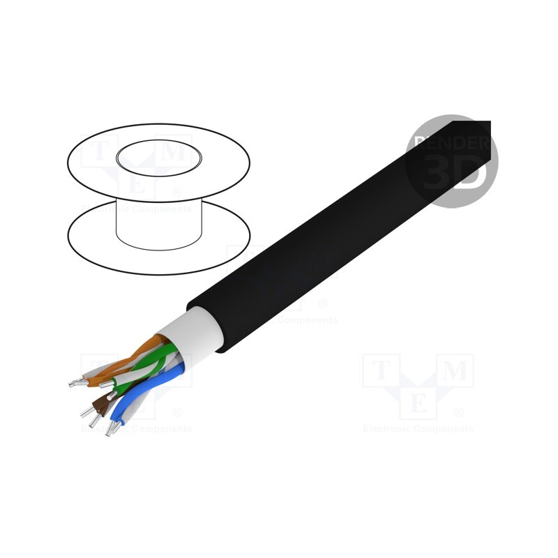 1 rol x ALPHA WIRE - 74009 BK002 - Wire, Alpha Essential Flexing Ethernet,U/UTP, 4x2x22AWG, 5e