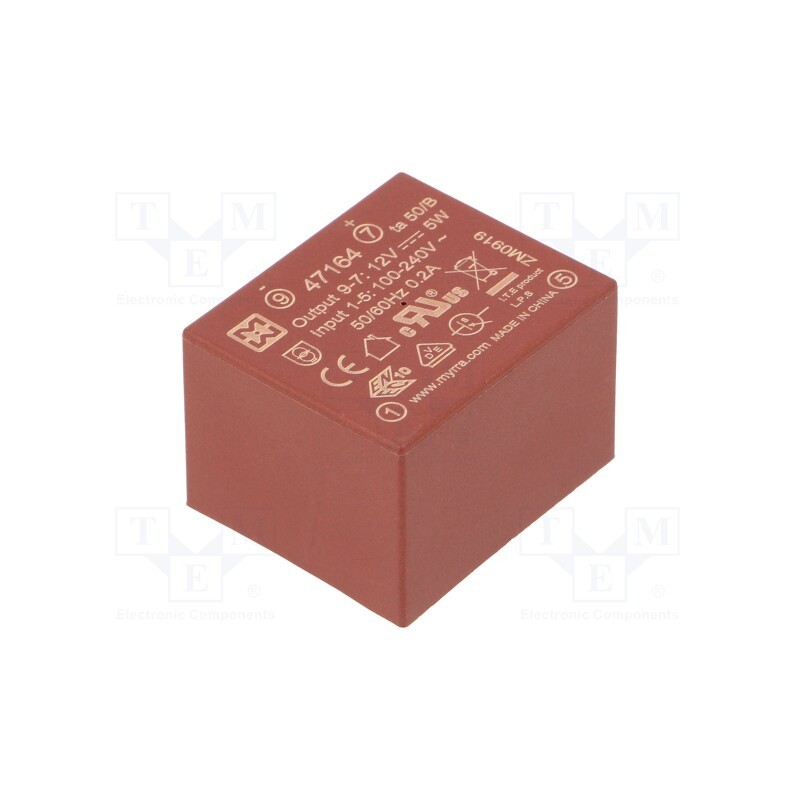 1 pcs x MYRRA - 47164 - Converter: AC/DC, 5W, 85÷265VAC, Usup: 120÷370VDC, Uout: 12VDC, 75%