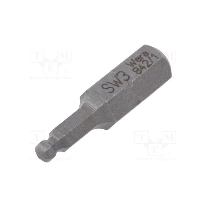 1 pcs x WERA - 5056352001 - Screwdriver bit, hex key,spherical, HEX 3mm, Overall len: 25mm