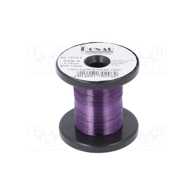 1 rol x DONAU ELEKTRONIK - LD15-6 - Silver plated copper wires, 0.15mm, 0.029kg, violet, 100m