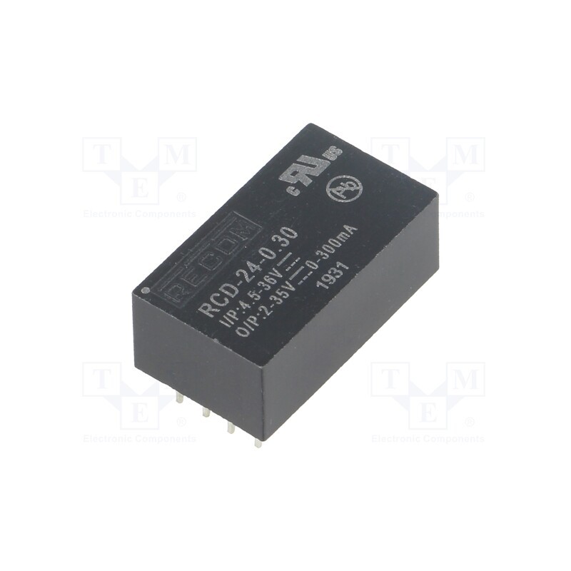 1 pcs x RECOM - RCD-24-0.30 - Converter: DC/DC, Uin: 4.5÷36V, Uout: 2÷35VDC, Iout: 300mA, PCB, LED