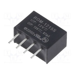 1 pcs x RECOM - ROM-1215S - Converter: DC/DC, 1W, Uin: 10.8÷13.2V, Uout: 15VDC, Iout: 67mA, SIP4