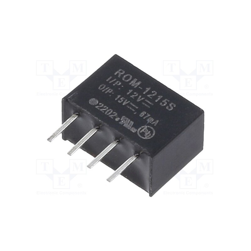 1 pcs x RECOM - ROM-1215S - Converter: DC/DC, 1W, Uin: 10.8÷13.2V, Uout: 15VDC, Iout: 67mA, SIP4