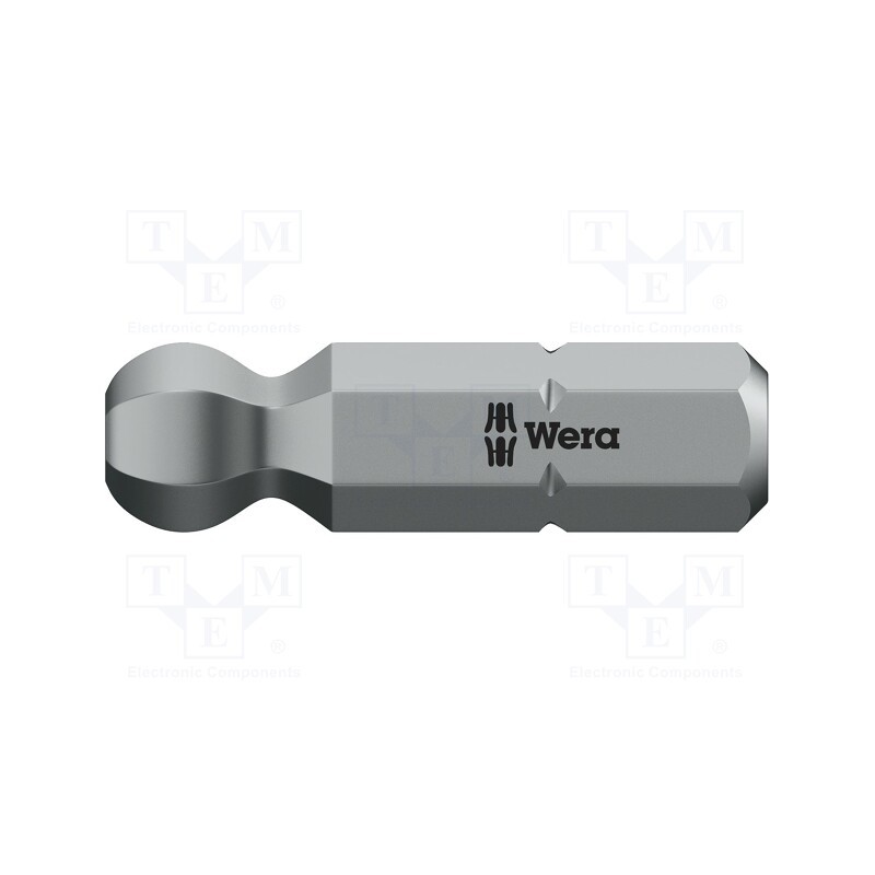 1 pcs x WERA - 5056354001 - Screwdriver bit, hex key,spherical, HEX 4mm, Overall len: 25mm