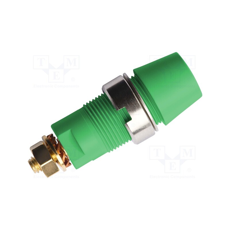 1 pcs x SCHu00dcTZINGER - SAB 6922 AU / GNGE - Socket, 4mm banana, 32A, 1kV, green, gold-plated, screw, insulated