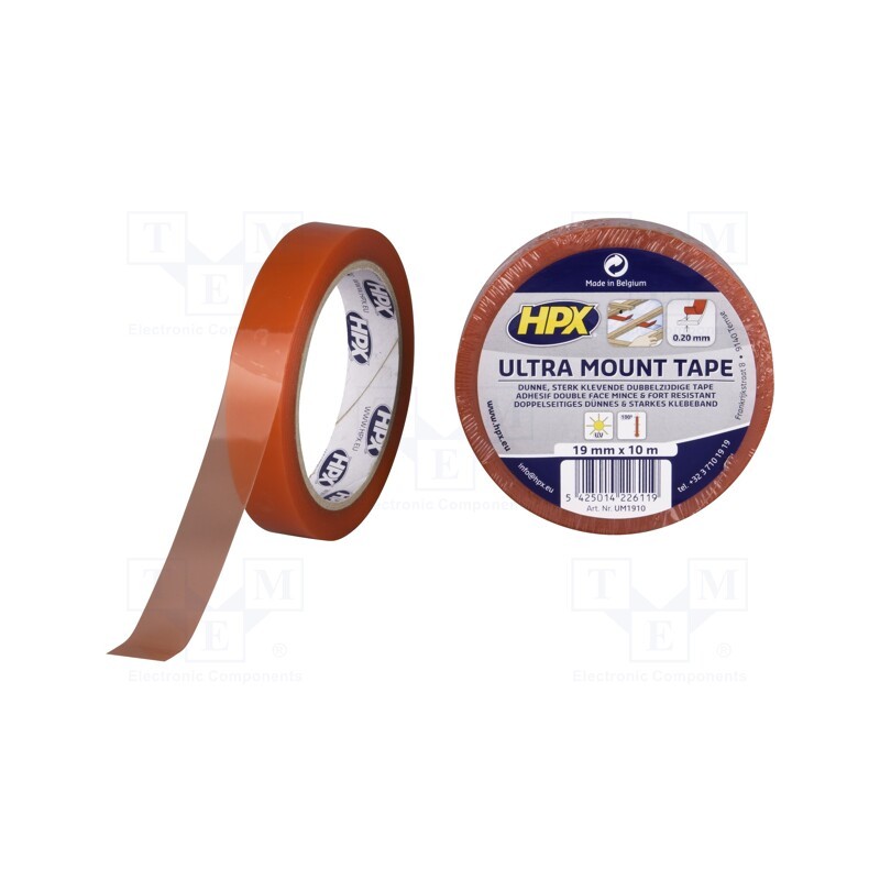 1 rol x HPX - UM1910 - Tape: fixing, W: 19mm, L: 10m, Thk: 200um, double-sided, transparent