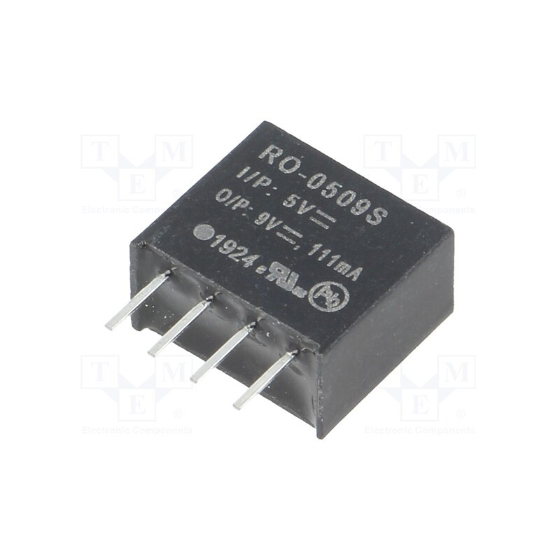 1 pcs x RECOM - RO-0509S - Converter: DC/DC, 1W, Uin: 4.5÷5.5V, Uout: 9VDC, Iout: 111mA, SIP4