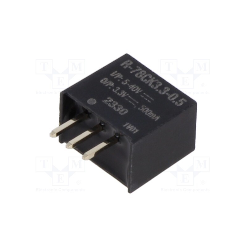1 pcs x RECOM - R-78CK3.3-0.5 - Converter: DC/DC, Uin: 5÷40V, Uout: 3.3VDC, Iout: 500mA, SIP3, THT