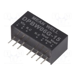 1 pcs x MEAN WELL - DPBW06G-15 - Converter: DC/DC, 6W, Uin: 18÷75V, Uout: 15VDC, Uout2: -15VDC, SIP8