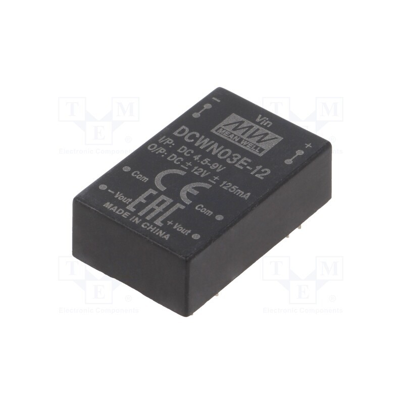 1 pcs x MEAN WELL - DCWN03E-12 - Converter: DC/DC, 3W, Uin: 4.5÷9V, Uout: 12VDC, Uout2: -12VDC, DIP24