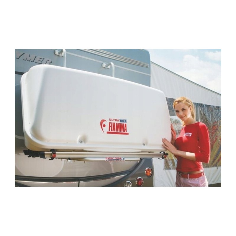 Container box for the bicycle rack of a Fiamma camper
