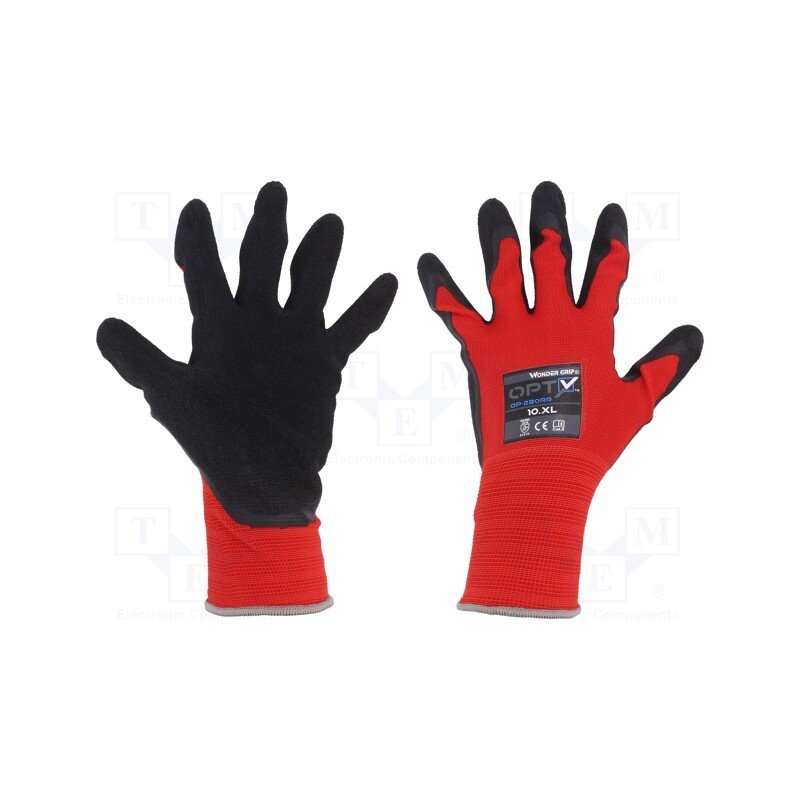 1 set x WONDER GRIP - 52956 - Protective gloves, Size: 10,XL, red, polyester, Opty