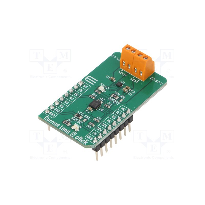 1 pcs x MIKROE - CURRENT LIMIT 5 CLICK - Click board, ammeter, I2C, MIC2099, prototype board, 3.3VDC,5VDC
