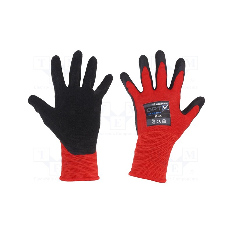1 set x WONDER GRIP - 52946 - Protective gloves, Size: 8,M, red, polyester, Opty