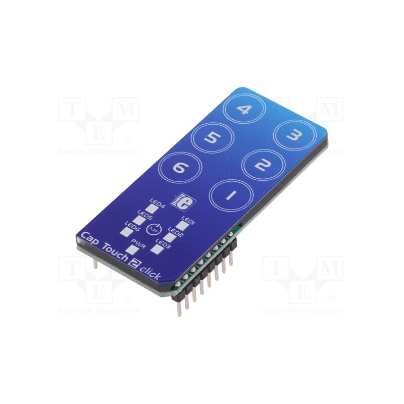 1 pcs x MIKROE - CAP TOUCH 2 CLICK - Click board, 6-button capacitive keypad, SPI, CAP1166, 3.3VDC