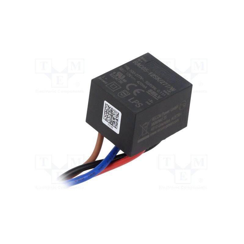 1 pcs x RECOM - RAC05-12SK/277/W - Converter: AC/DC, 5W, 85÷305VAC, Usup: 120÷430VDC, Uout: 12VDC, 83%