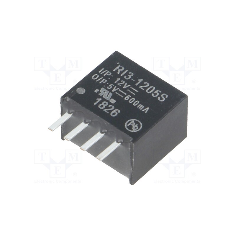 1 pcs x RECOM - RI3-1205S - Converter: DC/DC, 3W, Uin: 10.8÷13.2V, Uout: 5VDC, Iout: 600mA, SIP4