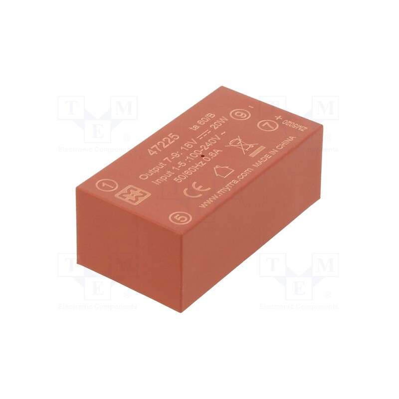 1 pcs x MYRRA - 47225 - Converter: AC/DC, 20W, 85÷265VAC, Usup: 120÷370VDC, Uout: 18VDC