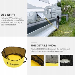 Bags for storing sewage hoses, accessories for camping vehicles, miscellaneous items