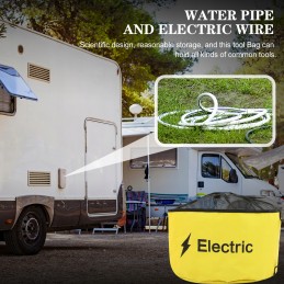 Bags for storing sewage hoses, accessories for camping vehicles, miscellaneous items