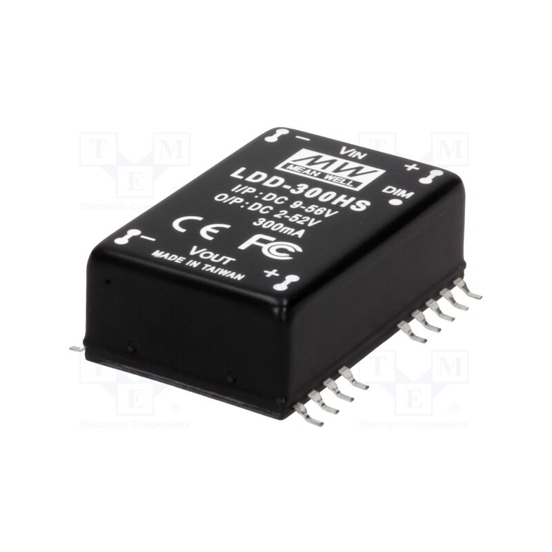 1 pcs x MEAN WELL - LDD-350HS - Converter: DC/DC, 18W, Uin: 9÷56V, Uout: 2÷52VDC, Iin: 320mA, THT, LDD