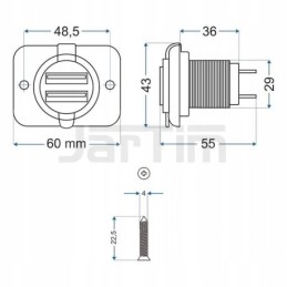 Double socket 2x usb built-in 3100ma 12v 24v
