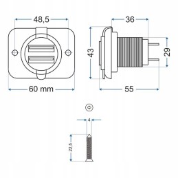 Double socket 2x usb built-in 3100ma 12v 24v