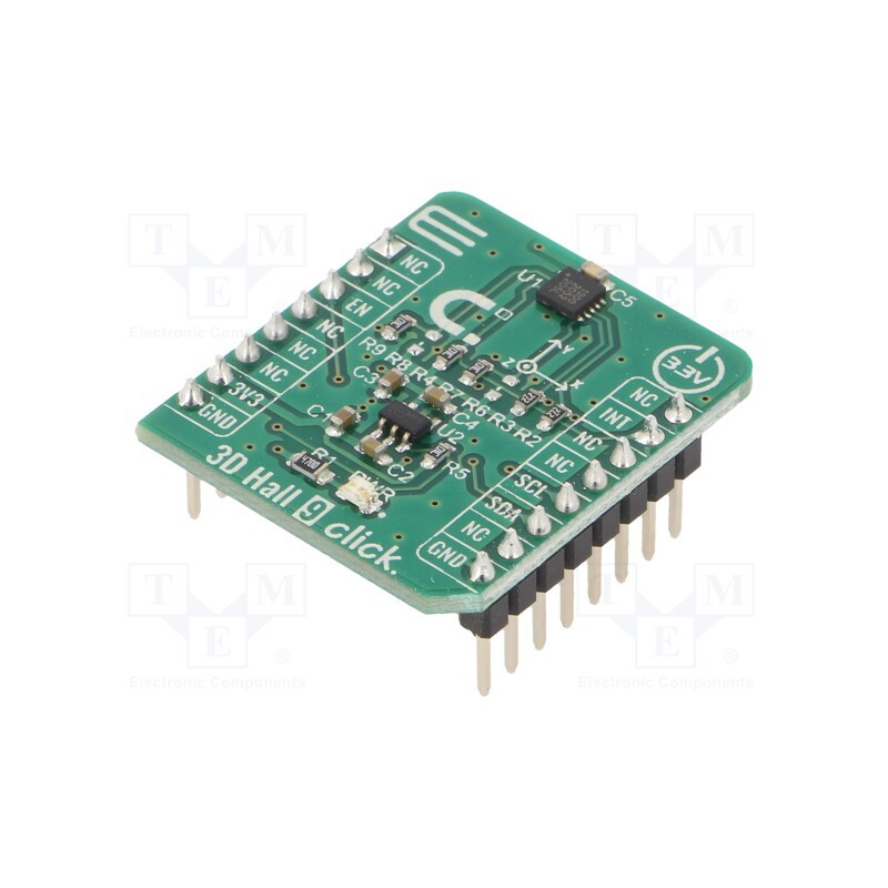 1 pcs x MIKROE - 3D HALL 9 CLICK - Click board, magnetic field sensor, I2C, ALS31300, 3.3VDC